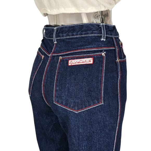 Vintage 70s Gloria Vanderbilt by Murjani Iconic Red White Stitch Dark Wash Jeans - Picture 6 of 16